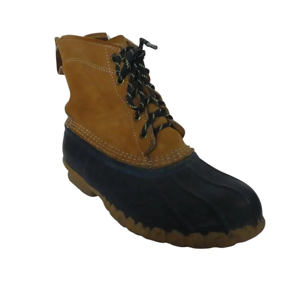 LL Bean Blue Brown Leather Waterproof 6 inch Unlined Bean Boots Womens 8